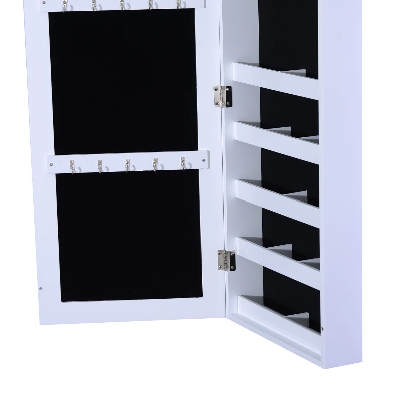 HomCom 48" Wall-Mounted Mirrored Jewelry Cabinet - White