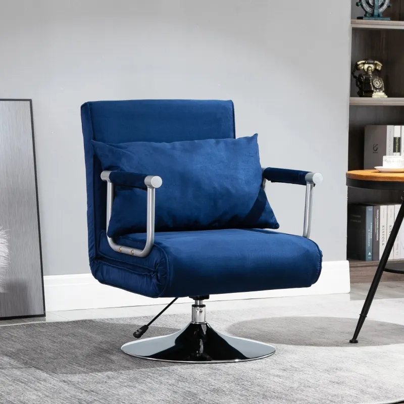 HOMCOM 3-IN-1 Sofa Chair Single Bed with 5-Position Adjustable Backrest and Seat Height, Thick Sponge Padding with Pillow, Blue