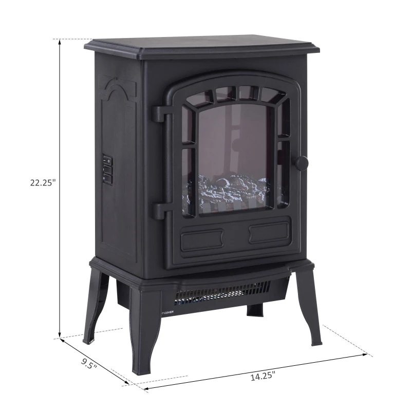 HOMCOM Freestanding Electric Fireplace Stove Space Heater Infrared Quartz LED  9.5" W 1500W Steel  Black