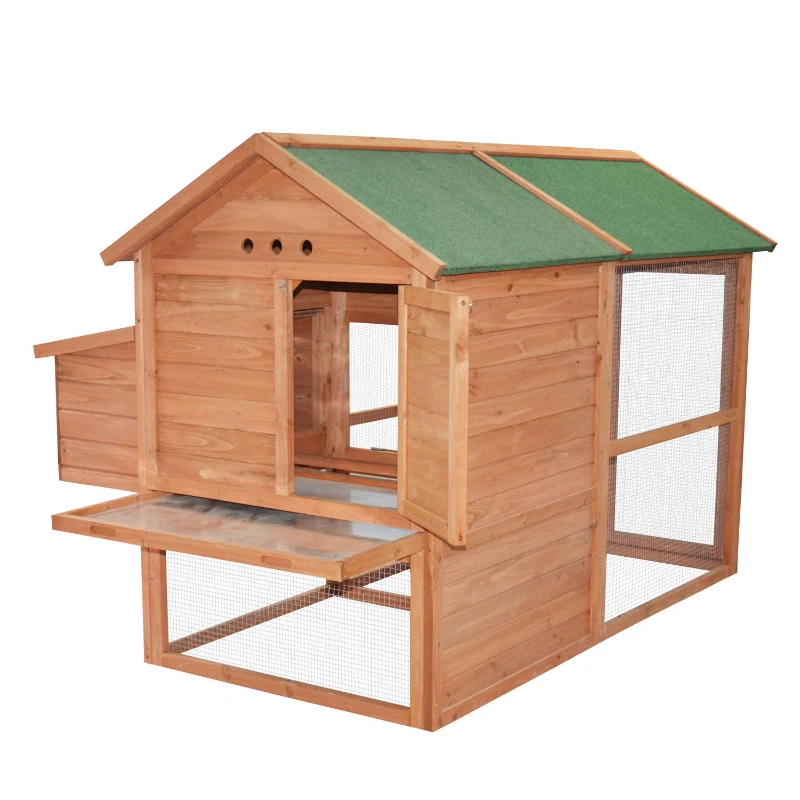 PawHut 71" Wooden Backyard Chicken Coop Hen House With Outdoor Run And Nesting Box
