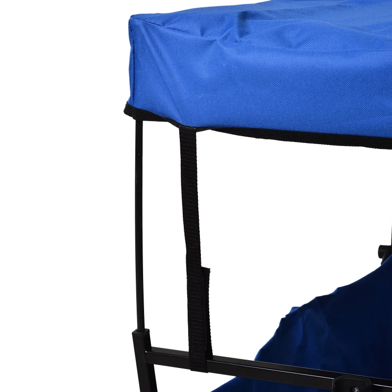 DURHAND Folding Push Pull Collapsible Wagon with Canopy and All-Terrain Wheels, Utility Rolling Cart Stroller for Beach and Shopping, Blue