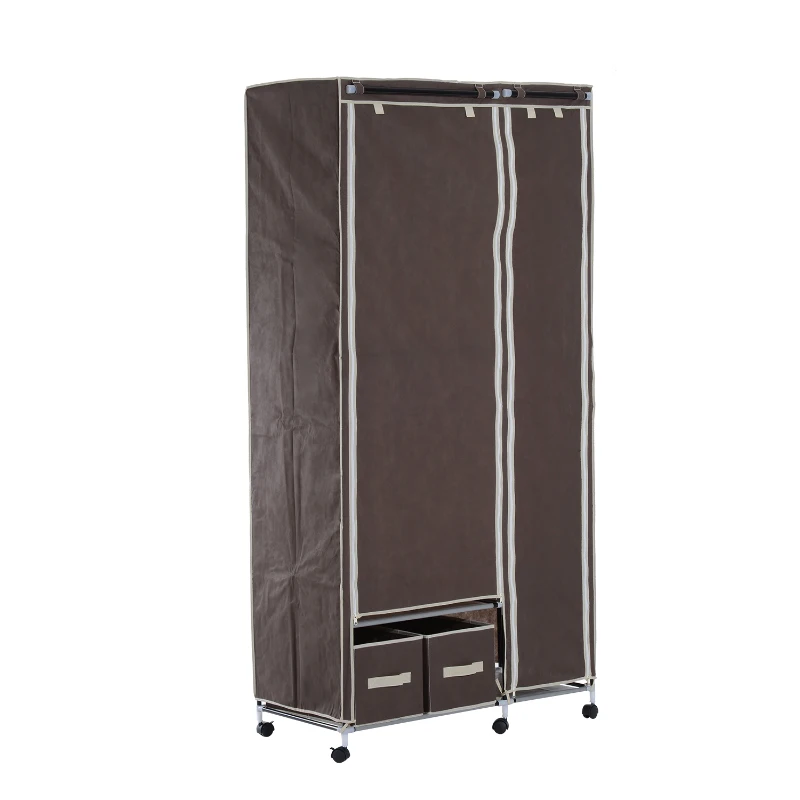 HomCom 79" x 39" Rolling Portable Clothes Closet Wardrobe Rack (Brown)