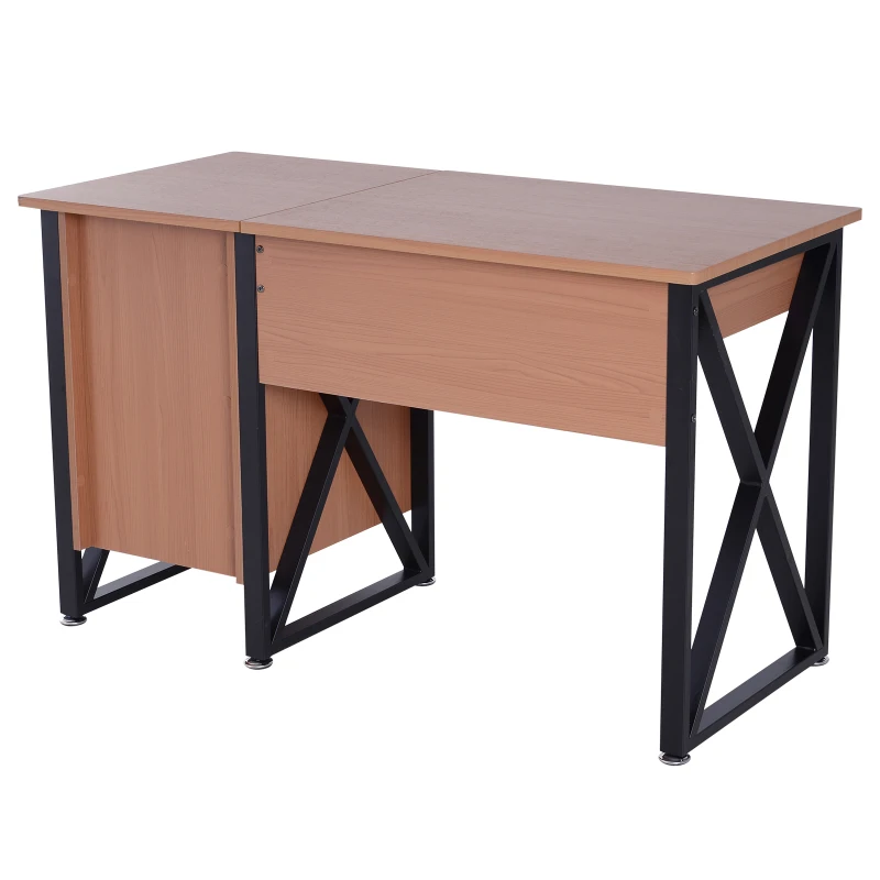 HomCom 50" Industrial Lift Top Standing Computer Desk with Storage - Black / Oak