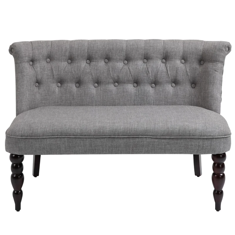 HOMCOM Upholstered Armless Fabric Loveseat with Button Tufted Design for Living Room with Wood Legs, Grey