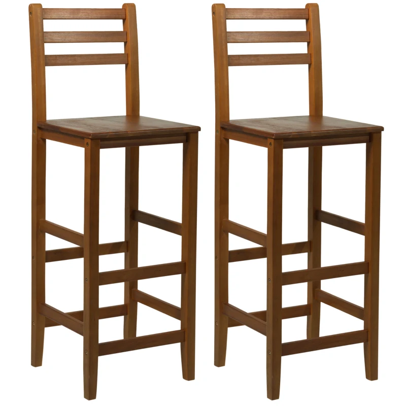 HomCom 2 Piece 28" Tall Classic Bar Height Acacia Wood Slat Back Pub Chair