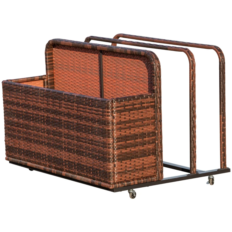 Outsunny Rattan Pool Storage Cart, Rolling Float Toy Organizer Bin, Stylish Outdoor Accessory for Poolside Clutter Control