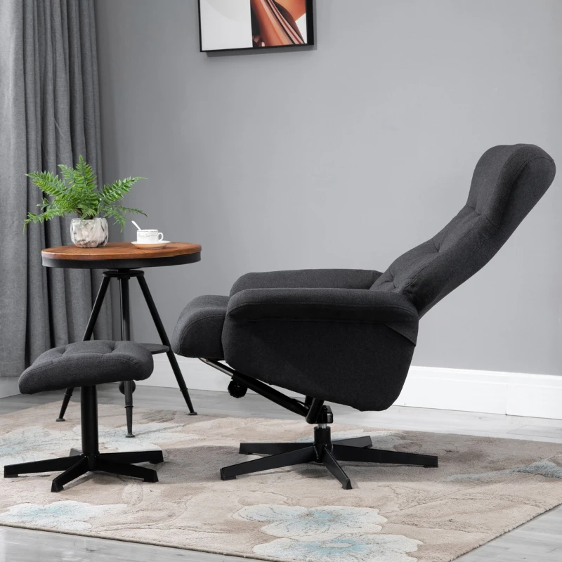 HOMCOM Fabric Recliner with Footrest - Modern Elegant Reclining with Sturdy Metal Base - Thick Padded Cushion - Dark Grey