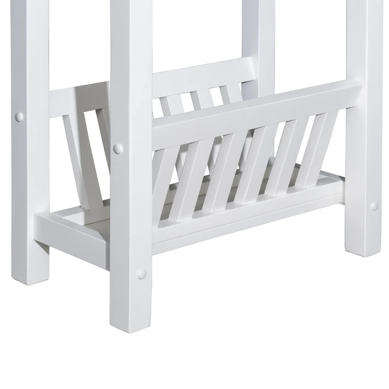 HomCom Modern 2-Tier Acacia Wood End Table Side Desk with Cup Holder and Lower Shelf - White