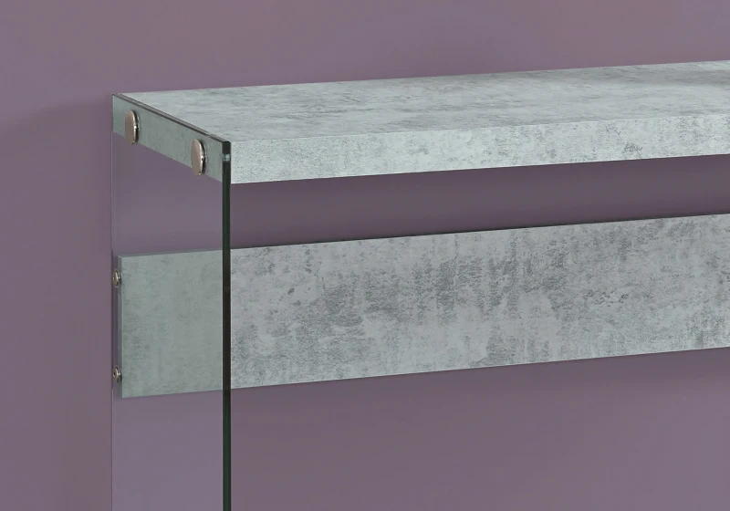 Monarch 44" Contemporary Tempered Glass Base Accent Hall Console Sofa Table - Grey Cement-Look Top Finish