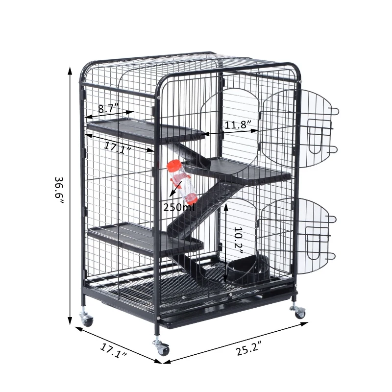 Pawhut 37” 4 Level Indoor Small Animal Cage Hutch - Black