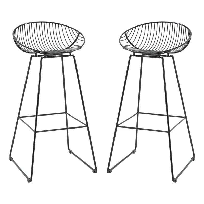 HOMCOM Modern Bar Stools Set of 2, Bar Height Barstools, 29.5" Seat Height Bar Chairs for Kitchen, Pub with Backrest and Footrest, Steel Frame, Black