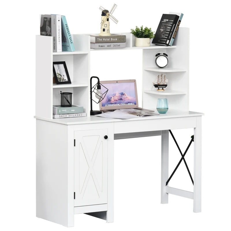 HOMCOM Home Office Computer Desk with Hutch and Storage Cabinet and 6 Shelves, White