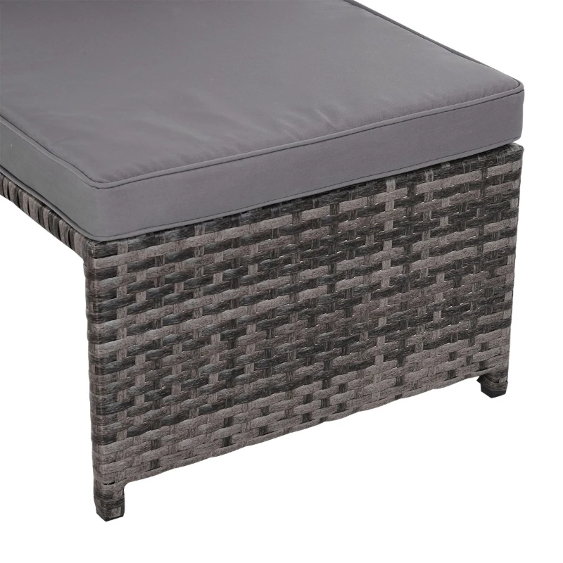 Outsunny 3 Piece Patio Furniture Set, Rattan Outdoor Sofa Set with Chaise Lounge & Loveseat, Soft Cushions, Tempered Glass Table, L-Shaped Sectional Couch, Gray