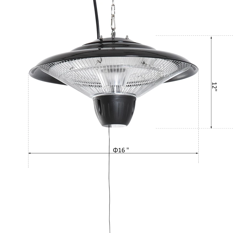 Outsunny 1500W Patio Gazebo Ceiling Mounted Patio Heater String Control with Light - Black