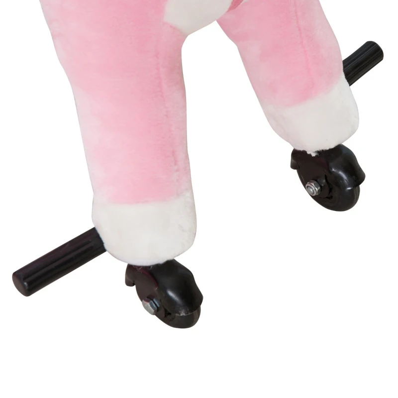 Qaba Kids Ride on Walking Horse Pony Plush Walking Animal with Wheels and Realistic Sounds for 3 Years Old Children - Pink