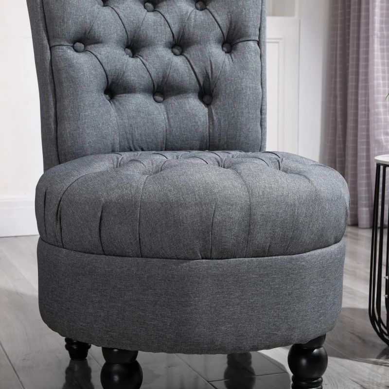 HOMCOM Retro High Back Armless Royal Accent Chair Fabric Upholstered Tufted Seat for Living Room, Grey