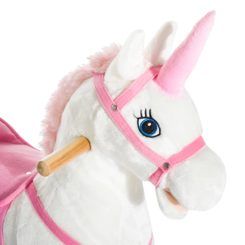 Qaba Kids Metal Plush Ride-On Unicorn Rocking Horse Chair Toy with Realistic Sounds