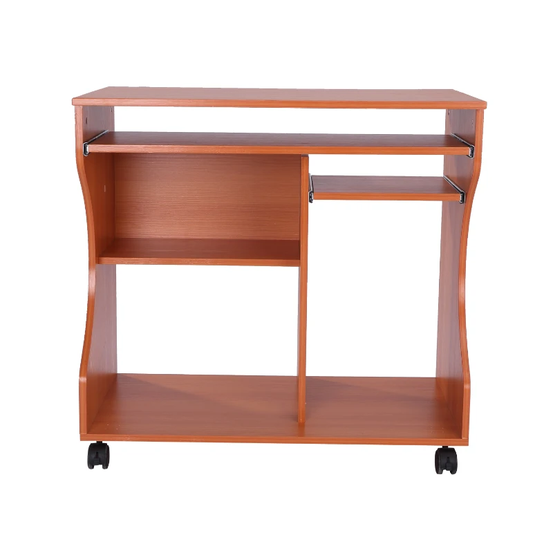 HomCom Wheeled Computer Cart - Cherry Wood