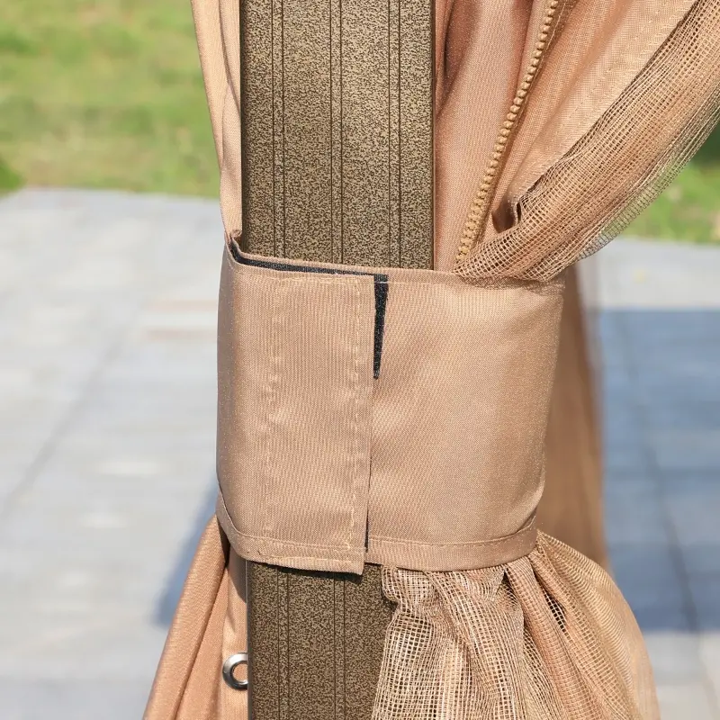 Outsunny 10' x 12' Hardtop Gazebo with Curtains and Netting, Permanent Pavilion Metal Roof Gazebo Canopy with Aluminum Frame and Top Hook, for Garden, Patio, Deck, Backyard, Brown