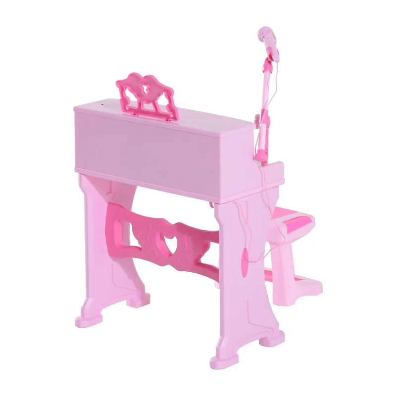 Qaba 37-Key Kids Princess Electronic Piano Toddler Toy Keyboard with Stool, MP3, Record, Light and Microphone for 3 years+, Pink