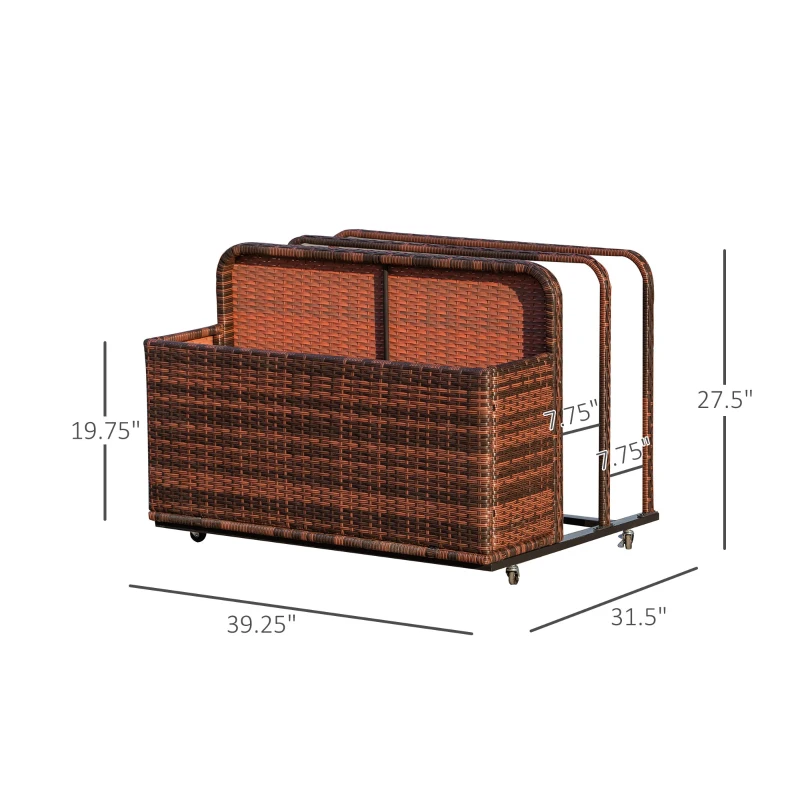 Outsunny Rattan Pool Storage Cart, Rolling Float Toy Organizer Bin, Stylish Outdoor Accessory for Poolside Clutter Control