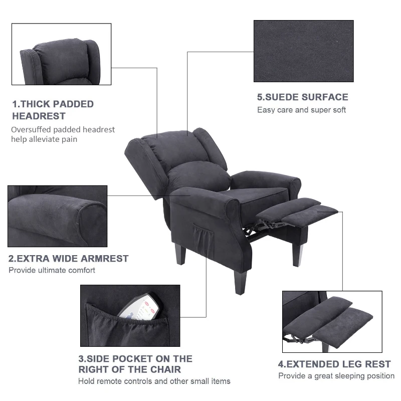 Open Box HomCom Personal Heated Vibrating Faux Suede Massage Recliner Chair - Black