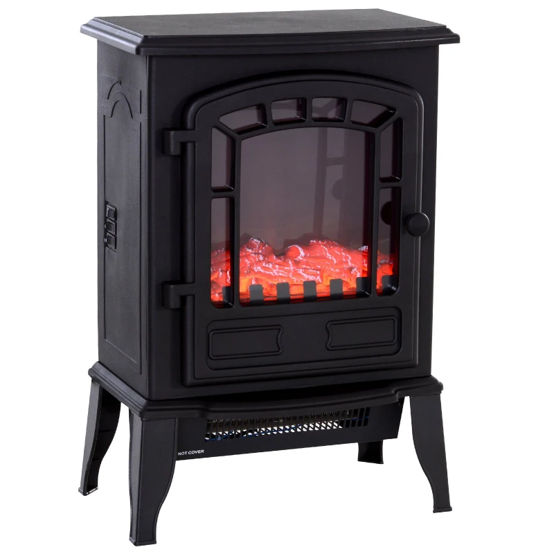 HOMCOM Freestanding Electric Fireplace Stove Space Heater Infrared Quartz LED  9.5" W 1500W Steel  Black