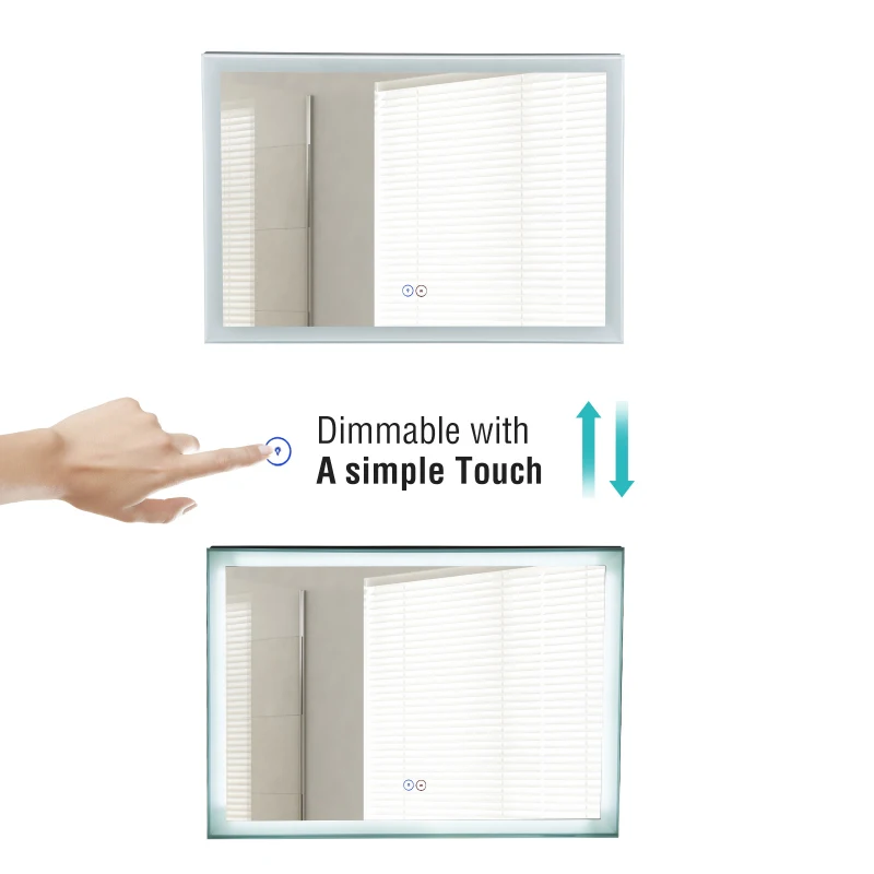 Open Box Kleankin 32" x 24" Aluminum Rectangular LED Illuminated Anti-Fog Bathroom Wall Mirror Stylish with Touch Bottons