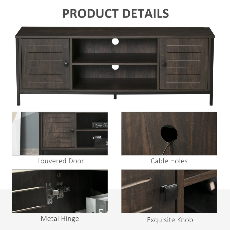 HOMCOM TV Stand for TVs up to 60", Industrial Entertainment Center Cabinet with Storage Shelves for Living Room or Bedroom, Dark Walnut