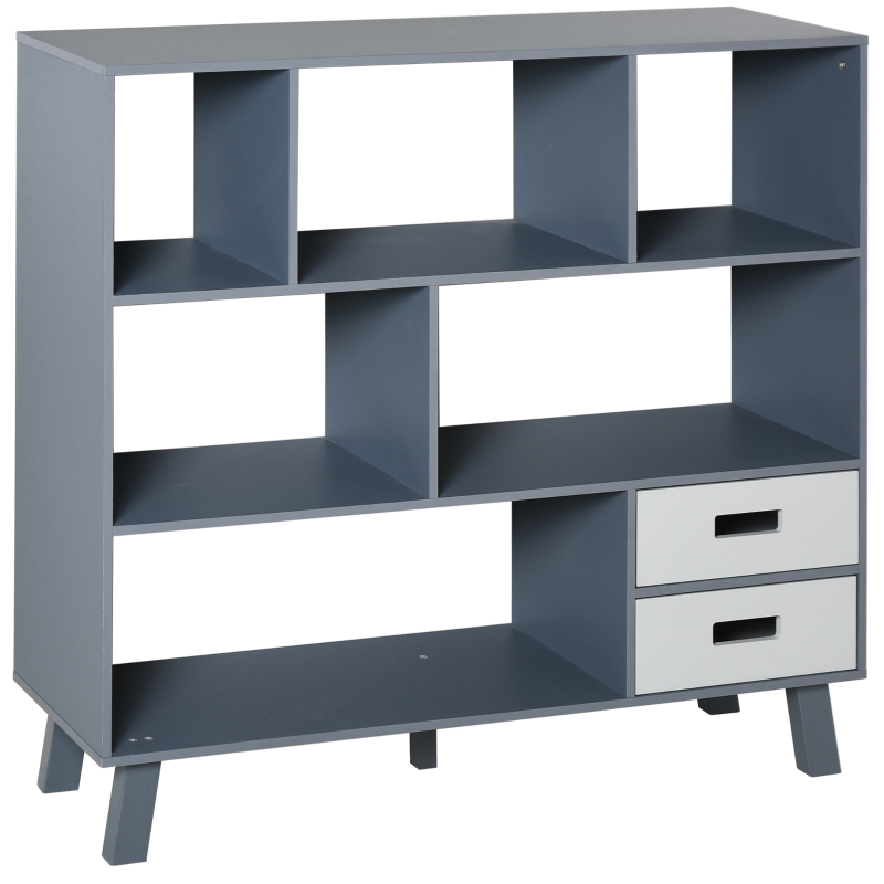 HOMCOM 3-Tier Bookcase Chest Open Shelves Cabinet Home Office Storage Furniture with Drawers