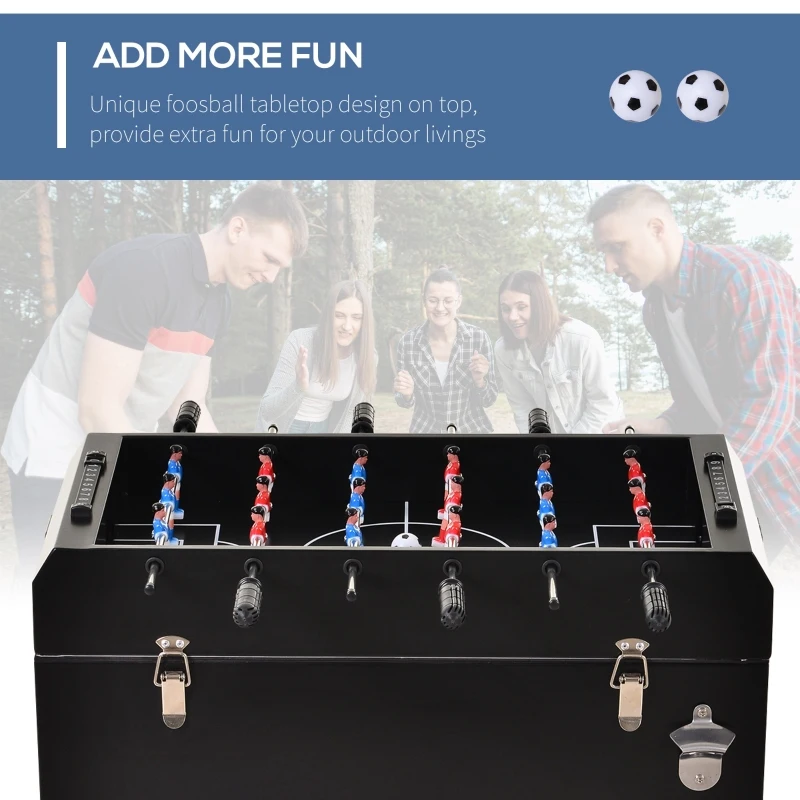 Outsunny Patio 65L Rolling Cooler Cart with Foosball Tabletop - Ice Beverage Chest for Outdoor Parties and Events