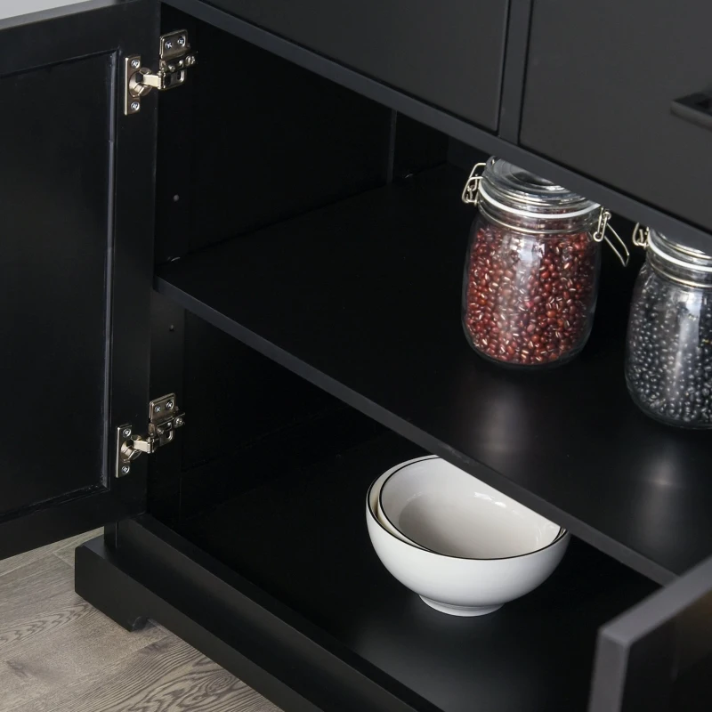 HOMCOM Buffet Storage Cabinet for Kitchen Entryway with 2 Cabinets and 3 Drawers, Adjustable Shelves, Black