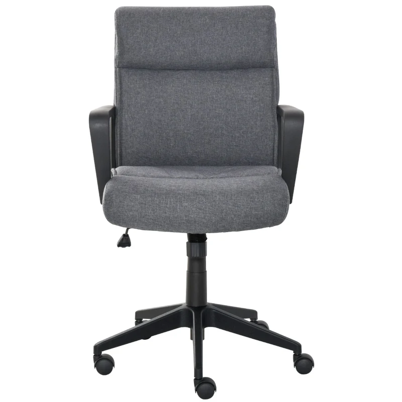 Vinsetto Mid Back Linen Fabric Home Office Chair, Computer Task Chair with Ergonomic Lined Wide Seat, Thick Padding, and 360° Swivel Wheels, Gray