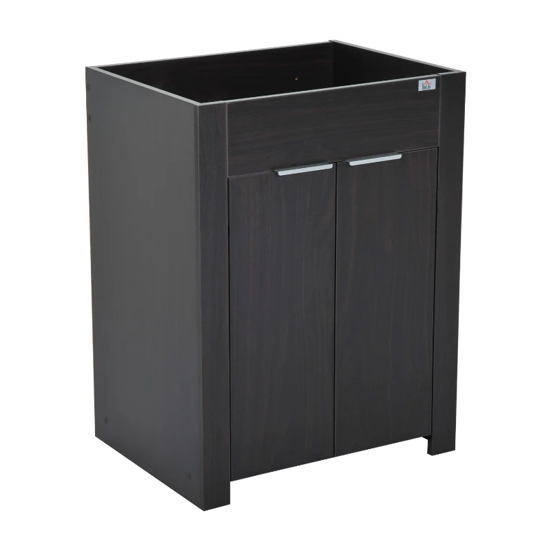 HomCom 24" Modern Full Size Ceramic Sink Vanity Storage Cabinet- Dark Coffee Woodgrain