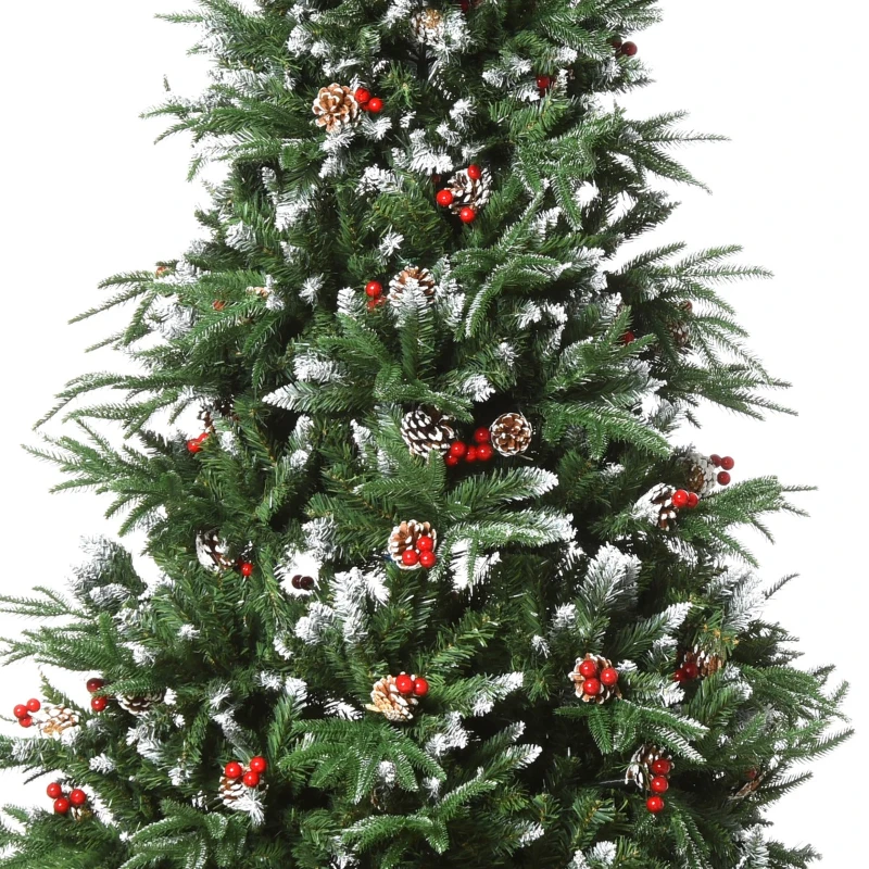 HOMCOM 7ft Artificial Pine Tree Holiday Home Christmas Decoration with Removable Branches, Pinecone - Red Berries