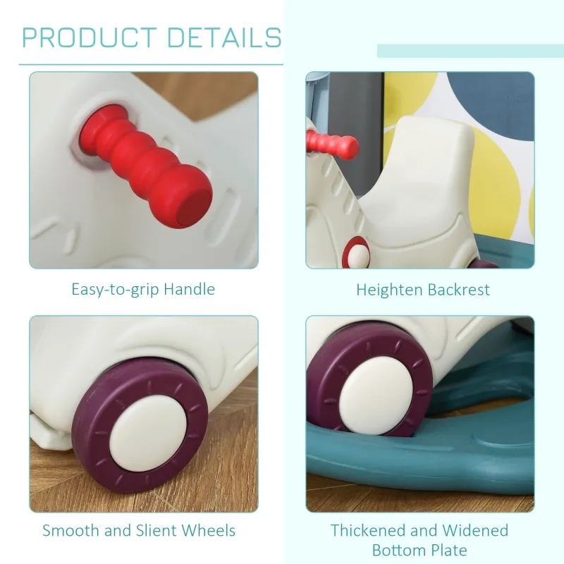 Qaba 2 in 1 Rocking Horse & Sliding Car for Indoor & Outdoor Use, Gray and Green