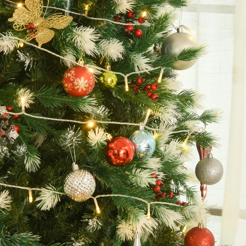 HOMCOM Artificial Christmas Tree, 7' Tall Unlit Snow-Flocked Fir with Realistic Branches, Red Berries and 1172 Tips