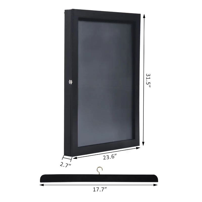 Open Box HomCom 32" x 24" Wooden Wall Mounted Jersey Memorabilia Shadow Box Display Case with Latch - Black