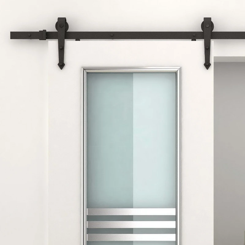 HomCom 6' Modern Interior Sliding Barn Door Hardware Kit - Black Carbon Steel Arrow