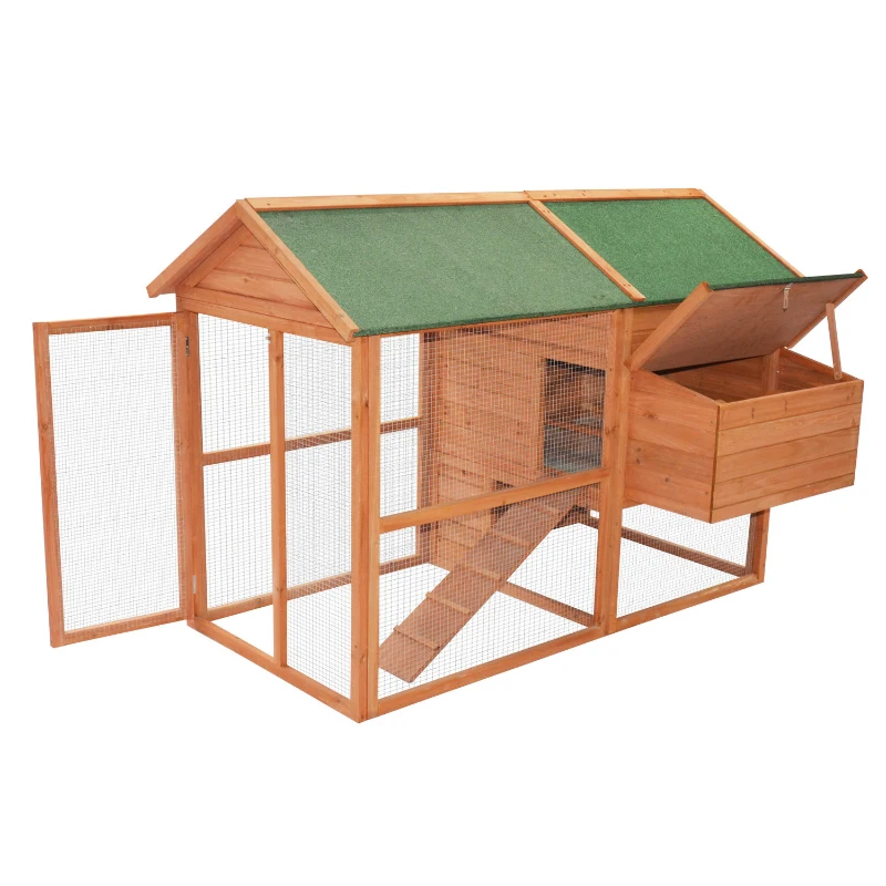 PawHut 71" Wooden Backyard Chicken Coop Hen House With Outdoor Run And Nesting Box