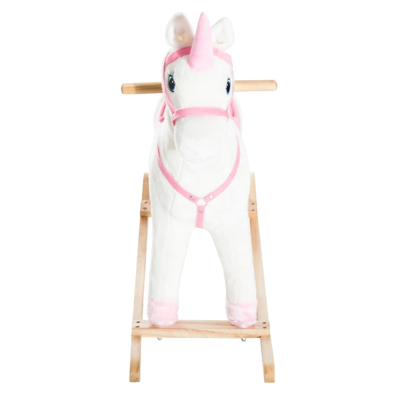 Qaba Kids Metal Plush Ride-On Unicorn Rocking Horse Chair Toy with Realistic Sounds