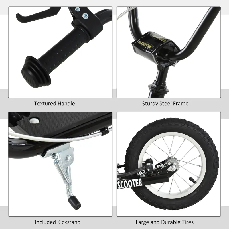 Aosom Teens Youth Scooter Ride On Toy with Adjustable Handlebar, Dual Brakes, and Inflatable Wheels For Kids 5+ - Black