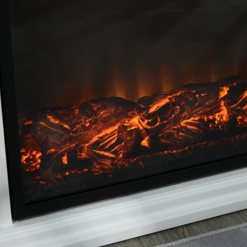 HOMCOM Electric Fireplace with Shelf, Storage Rack, Side Console Table, LED Log Flame, Auto Cut-Off, Remote Control, White