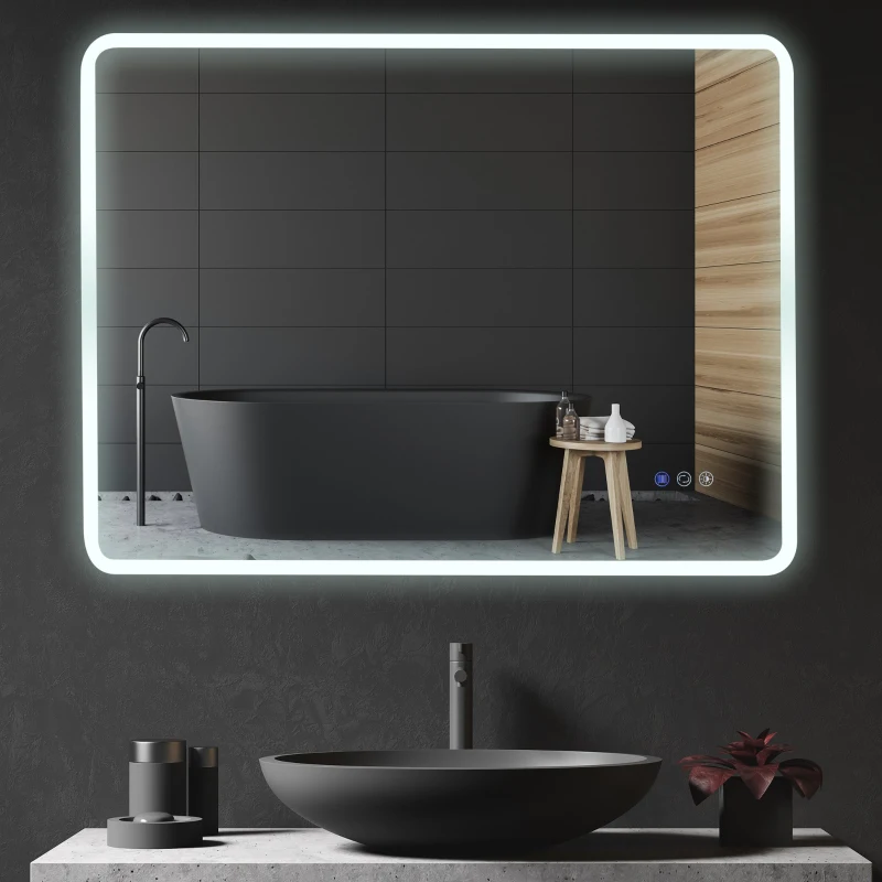 kleankin 24"x32" LED Bathroom Horizontal/Vertical Mirror with Defogging Function, and 3 Color White Temperatures