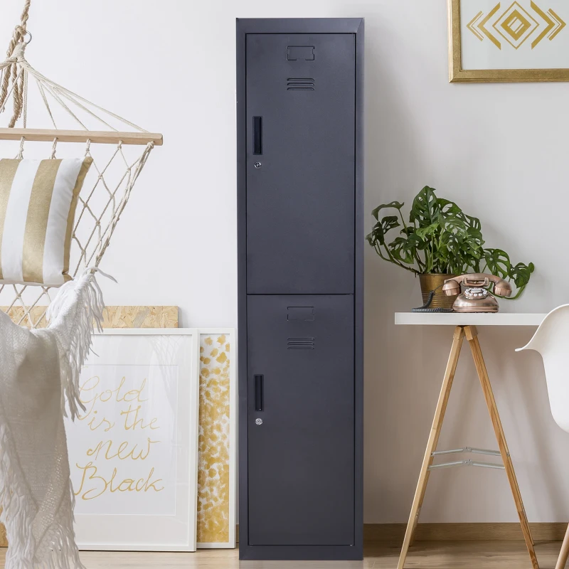 Vinsetto 71" 2 Tier Freestanding Steel Metal Lockable Employee Wall Locker Storage Cabinet - Black
