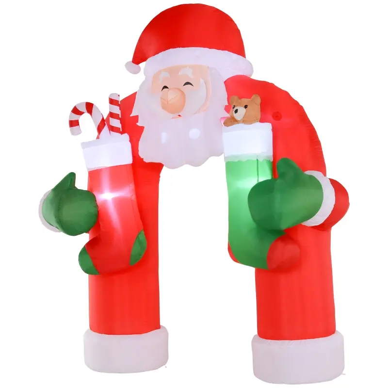 HOMCOM 11ft Christmas Inflatables Outdoor Decorations Giant Santa Claus with Stockings Archway, Blow-Up Yard Christmas Decor with LED Lights Display