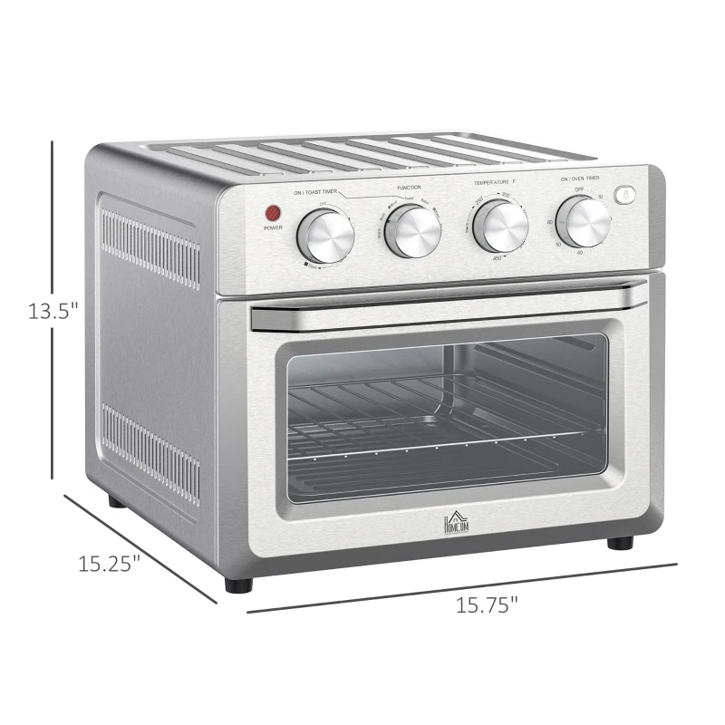HOMCOM 7-in-1 Toaster Oven, 21 Qt 4-Slice Convection Oven with Warm, Broil, Toast, Bake Air Fryer Setting 60min Timer, Adjustable Thermostat, 3 Crust Shades, and 4 Accessories 1550W for Countertop
