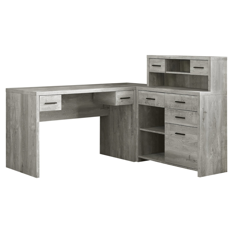 Monarch 63" L-Shaped Contemporary Reclaimed Wood-look Computer Desk with Storage - Grey