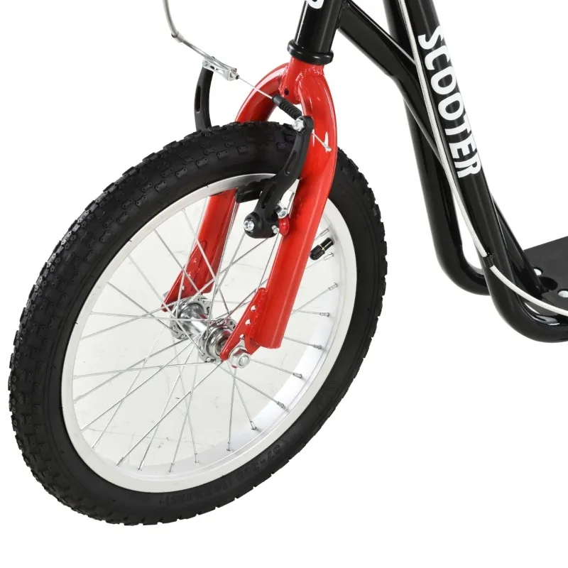Aosom Teens Youth Scooter Ride On Toy with Adjustable Handlebar, Dual Brakes, and Inflatable Wheels For Kids 5+ - Black