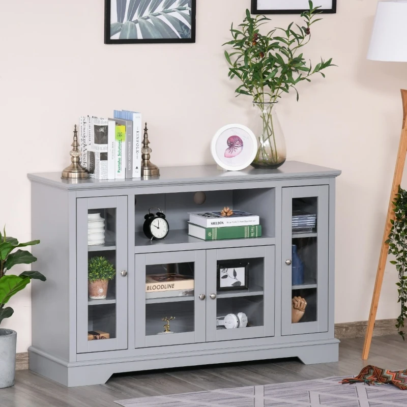 HOMCOM Sideboard Buffet Cabinet with Storage, Kitchen Cabinet Coffee Bar Cabinet with Glass Doors for Living Room, Kitchen, Grey